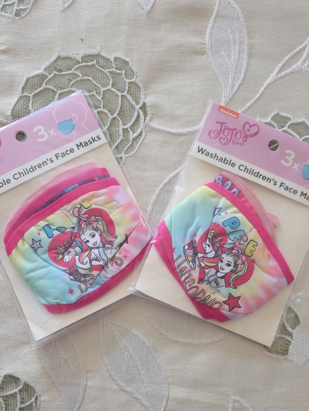 JoJo Siwa Rainbow Pastel Face Masks with Pink Trim - 2 Packs (6 Masks)